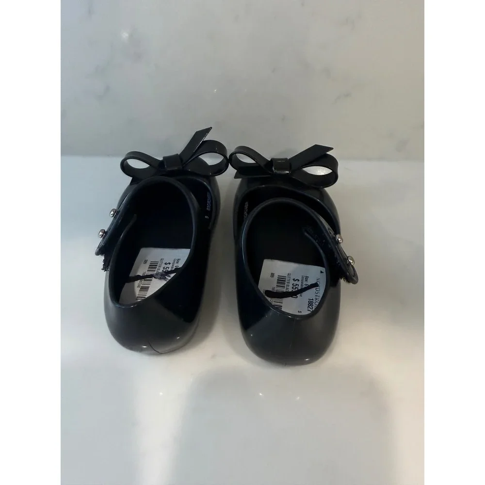 Mini Melissa Ultragirl Black Jelly Bow Mary Jane Shoes Kids Size 6 USA Vegan